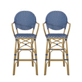 Outdoor Wicker and Aluminum French Barstools