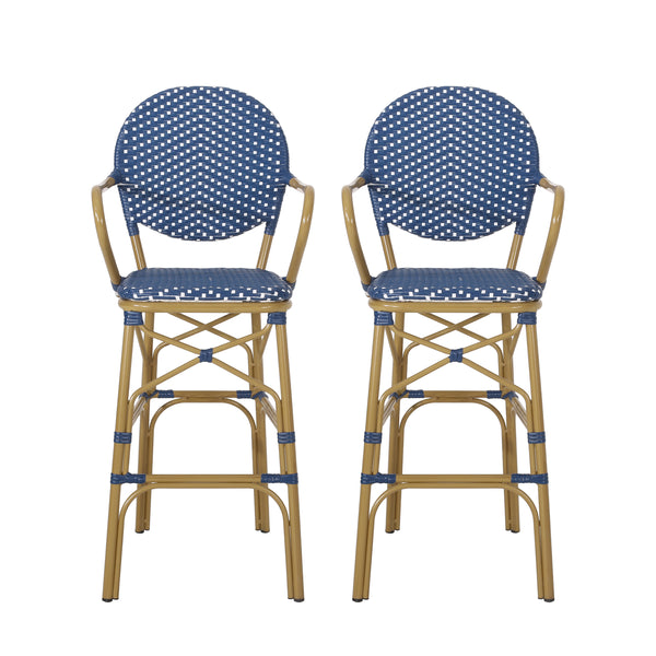 Outdoor Wicker and Aluminum French Barstools