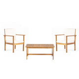 Outdoor Acacia Wood Club Chair and Coffee Table Set with Cushions