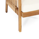 Outdoor Acacia Wood and Wicker Club Chairs with Cushions