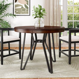 Mid-Century Modern Round Bar Table with Metal Hairpin Legs & Storage Shelf