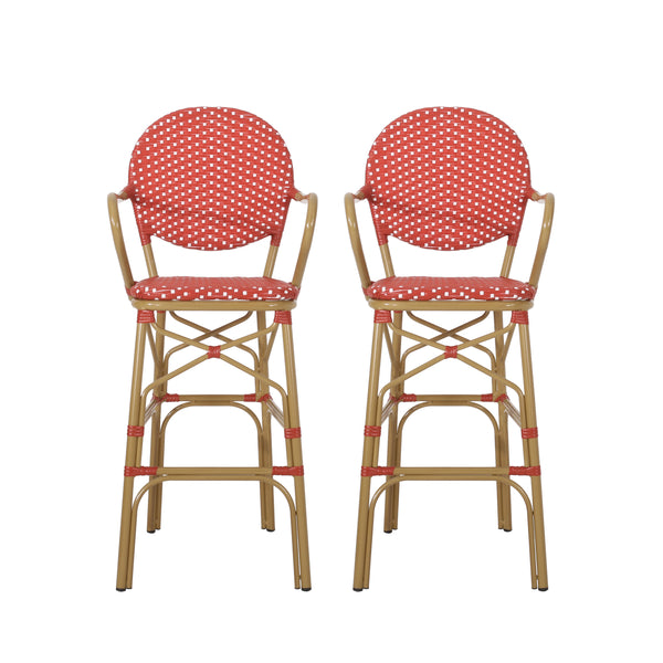 Outdoor Wicker and Aluminum French Barstools