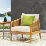 Outdoor Acacia Wood and Wicker Club Chairs with Cushions