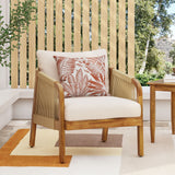 Outdoor Acacia Wood and Wicker Club Chairs with Cushions