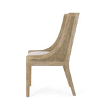 Rustic Cane and Wood Upholstered Dining Chairs, Set of 2