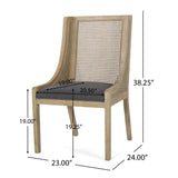 Rustic Cane and Wood Upholstered Dining Chairs, Set of 2