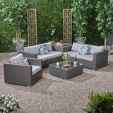 Outdoor 5 Seater Wicker Sectional Sofa Set with Storage Ottoman and Sunbrella Cushions - NH205803
