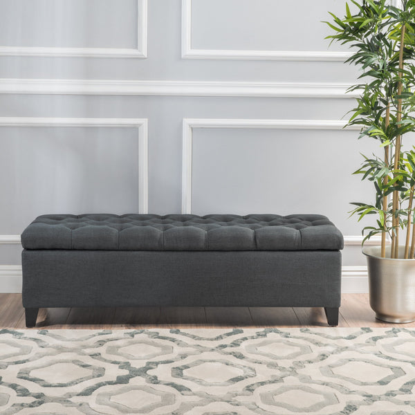 Button-Tufted Fabric Storage Ottoman Bench - NH642992