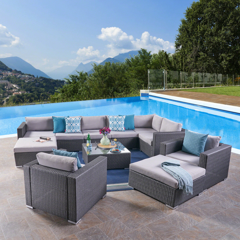 Outdoor 8 Seater Wicker Sectional Sofa Set with Cushions - NH557403