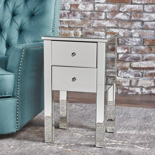 Mirror Finished 2 Drawer Side Table - NH547103