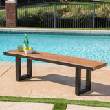 Outdoor Faux Live Edge Teak Finish Lightweight Concrete Dining Bench - NH308303