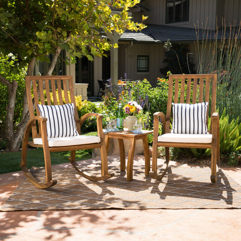 Outdoor Natural Stained Acacia Wood Rocking Chair Chat Set - NH296203