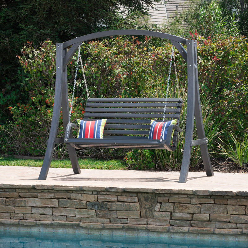Outdoor Grey Finished Larch Wood Swinging Loveseat - NH020103