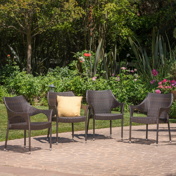 Outdoor Mix Mocha Wicker Stacking Dining Chairs (Set of 4) - NH245003