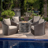 Outdoor 5 Piece Fire Pit Wicker Swivel Club Chair Chat Set - NH635203