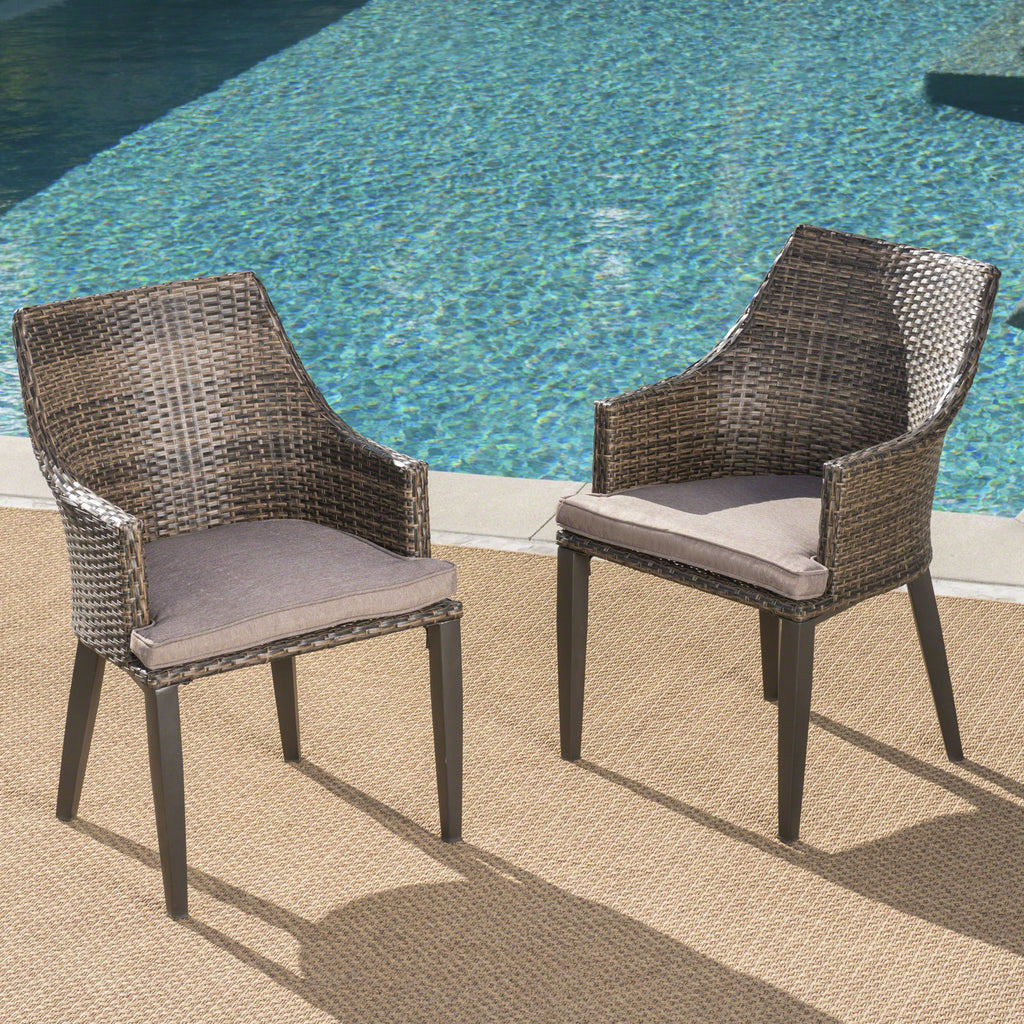 Outdoor Wicker Dining Chairs with Water Resistant Cushions (Set of 2 ...