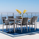 Outdoor 7Pc Aluminum Dining Set w/ Wicker Top - NH563003