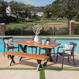 Outdoor 6 Piece Stacking Multi-brown Wicker and Concrete Dining Set - NH777303