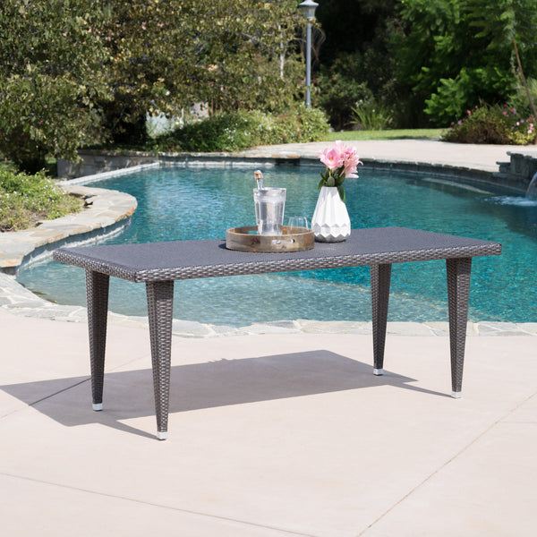 Outdoor 75-inch Gray Wicker Rectangular Dining Table - NH957103