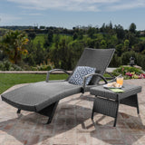 Outdoor Gray Wicker Armed Chaise Lounge with Wicker Accent Table - NH391103
