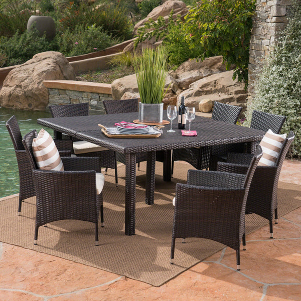 Outdoor 9 Piece Multi-brown Wicker Square Dining Set - NH329303