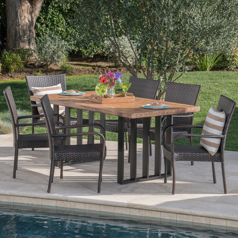 Outdoor 7 Piece Wicker Dining Set with Concrete Dining Table - NH590403