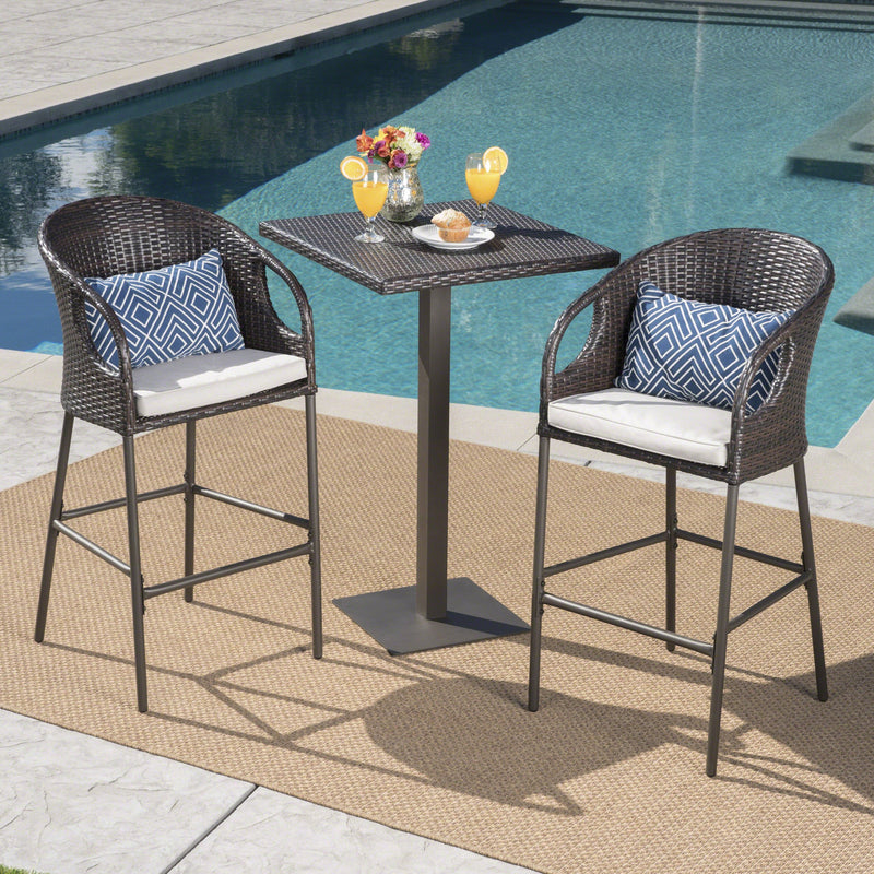 Outdoor 3 Piece Wicker Bar Set with Water Resistant Cushions - NH418203