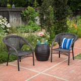 Outdoor 3-Piece Multi-Brown Wicker Chat Set with Drum Table - NH901103