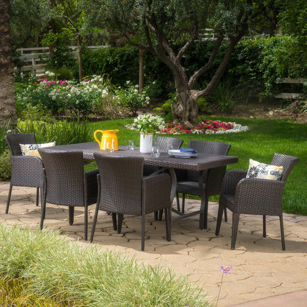 Outdoor 7-Piece Multi-brown Wicker Dining Set - NH255003