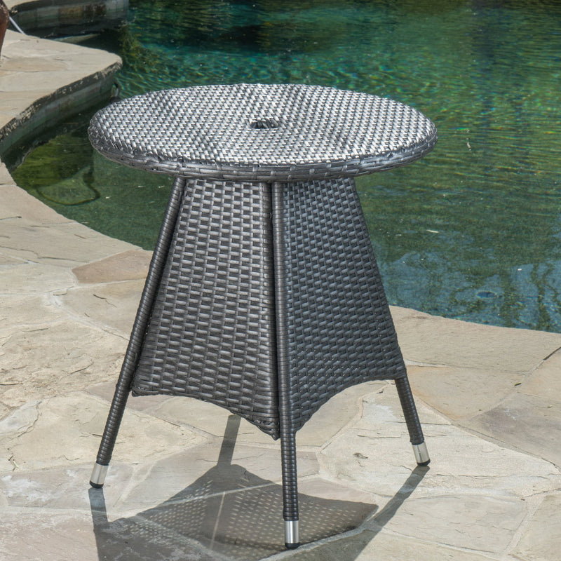 Outdoor Round Gray Wicker Bistro Table with Umbrella Hole - NH165003