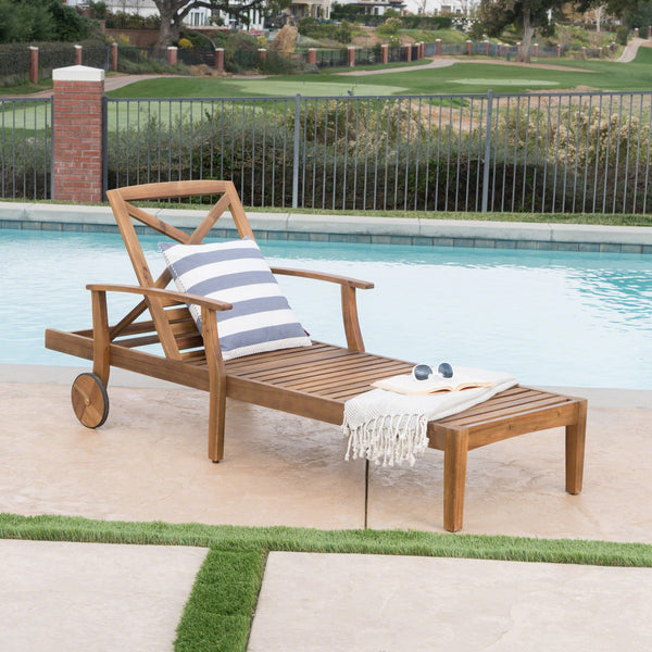 Outdoor Teak Finished Acacia Wood Chaise Lounge - NH095303