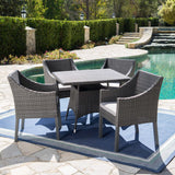 Outdoor 5 Piece Wicker Round Dining Set with Water Resistant Cushions - NH613203