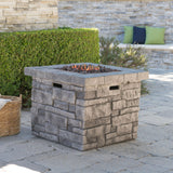Outdoor Square Gray Lightweight Concrete Fire Pit with Stone Finish - NH222303