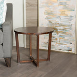 Rustic Round Mahogany Acacia Wood End Table with Criss Cross Legs - NH466003