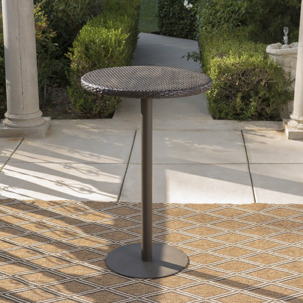Outdoor 26 Inch Multi-brown Wicker Round Bar Table - NH344203