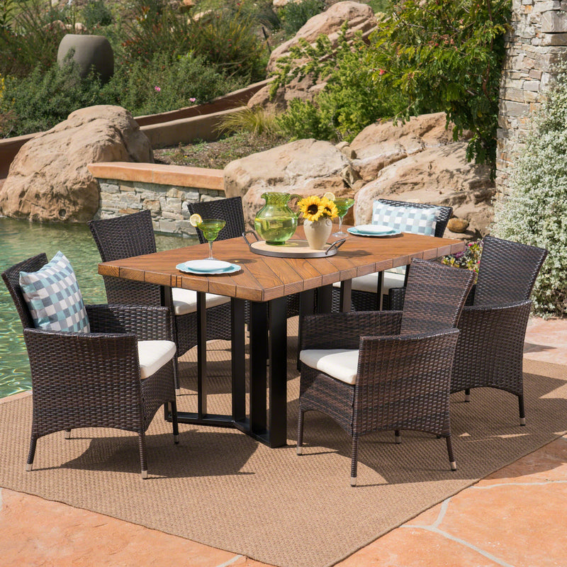 Outdoor 7 Piece Wicker Dining Set with Concrete Dining Table - NH511403