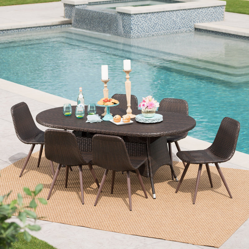 Outdoor 7 Piece Multi-brown Wicker Oval Dining Set - NH669103