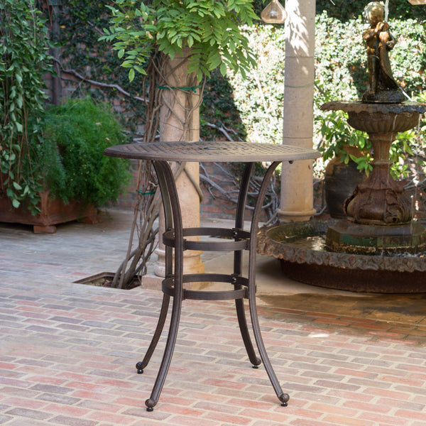 Outdoor 37 Inch Bronze Cast Aluminum Round Bar Table - NH242203