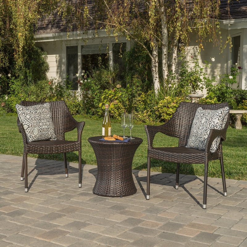 Outdoor 3 Piece Multi-Brown Wicker Chat Set with Stacking Chairs - NH824992