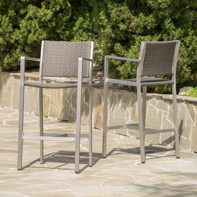 30-Inch Outdoor Grey Wicker Barstools (Set of 2) - NH553003