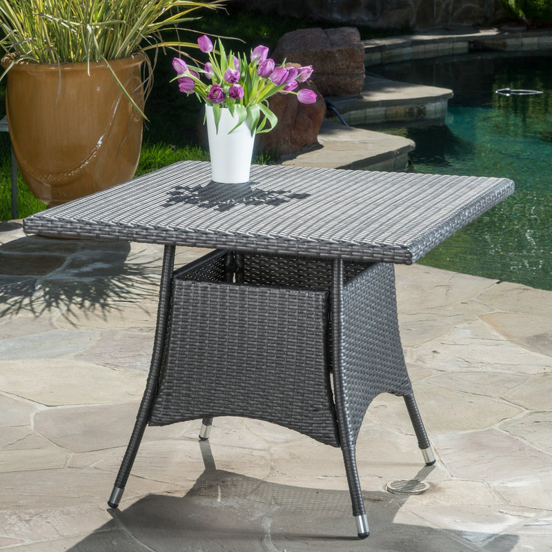 Contemporary Outdoor Square Gray Wicker Dining Table - NH365003