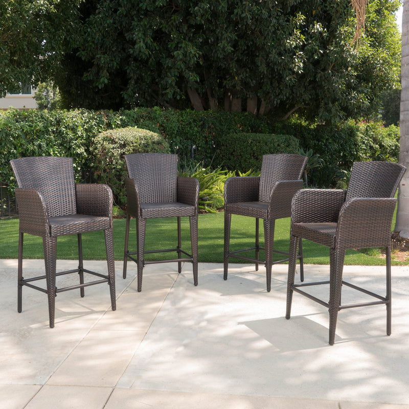 28-Inch Contemporary Outdoor Multibrown Wicker Barstool (Set of 4) - NH629892