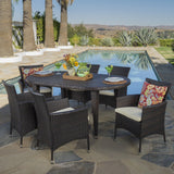 Outdoor 7 Piece Multi-brown Wicker Oval Dining Set - NH846203