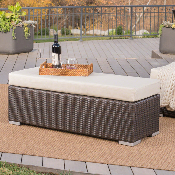 Outdoor Wicker Bench with Water Resistant Cushion - NH914303