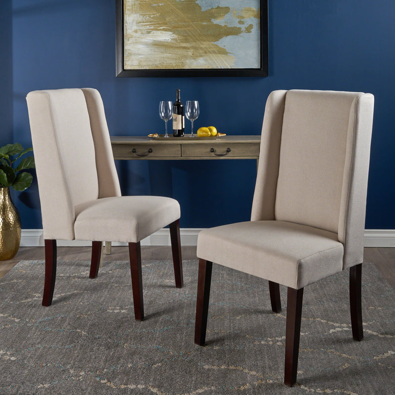 Ivory Fabric Upholstered Wingback Dining Chairs (Set of 2) - NH824203