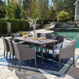 Outdoor 9 Piece Wicker Dining Set with Water Resistant Cushions - NH323203