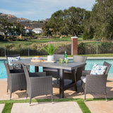 Outdoor 7 Piece Wicker Dining Set with Light Weight Concrete Table - NH597303