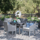 Outdoor 5 Piece Gray Wicker Dining Set with Water Resistant Cushions - NH123203