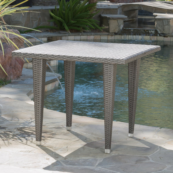 Contemporary Outdoor Patio Grey Polyethylene Square Table - NH477692