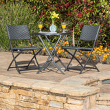 Outdoor 3-Piece Gray Wicker Folding Bistro Set With Aquatex Glass Top - NH807692